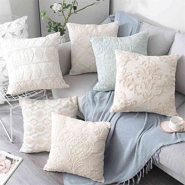 Beige Euro Corde Fil Broderie Coussin Couverture Décoration De La Maison Lin Coton Boho Style Ethnique Taie d'oreiller Couverture 50x50cm Taie d'oreiller 210401