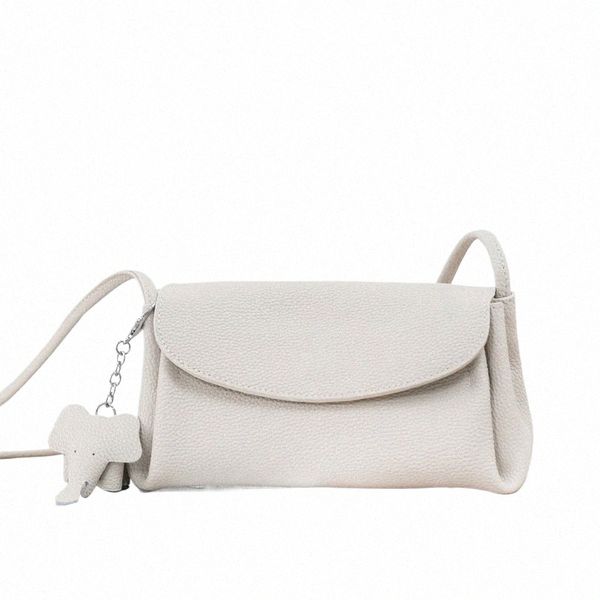 Sac à main en cuir véritable beige pour femmes Designer Vintage Petite épaule Menger Cross Body Sac d'embrayage avec Elephant Deco I7ir #