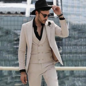 Beige Groom Tuxedos Peak Lapel Groomsman Mariage 3 Pièce Costume Nouvelle Mode Hommes D'affaires Prom Party Veste Blazer (Veste + Pantalon + Cravate + Gilet) 2268