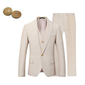 Beige ivoor mannen pak casual linnen strand pak bruiloft bruidegom stijlvolle prom jurk mannen feestkleding x0909