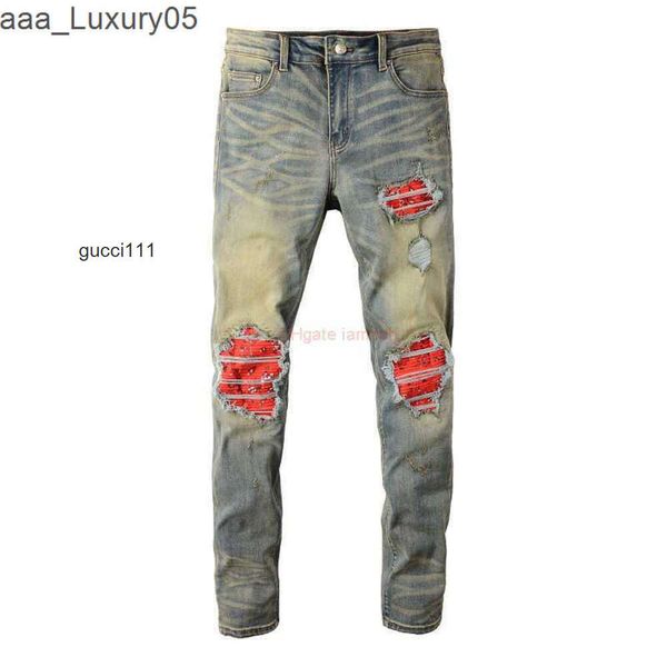 Jeans beiges amari r amirl Pantalons amirlies Hommes am es amis Denim imiri Vieux amiiri Trendy AM Jeans Designer Youth Slim Vêtements Fit Hole Patch Small Leg Pants es Distr 3MK9