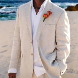 Beige linnen trouwpakken voor mannen strand 2 pc's bruidegom smoking