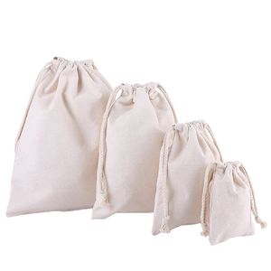 Beige medium katoenen canvas tas met trekkoord Cadeau sieraden Verpakking Tassen Sieraden Display Bruiloft Zak