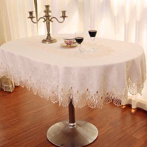 Nappes ovales beiges dentelle brodée florale fête décorative nappe de mariage maison ronde / rectangle couverture de table à manger LJ201223