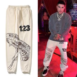 Beige broek joggingbroek mannen vrouwen graffiti hoge kwaliteit elastische taille unisex broek joggers trekkoord broek