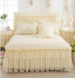 Jupe de lit de lit de lits en dentelle beige Princesse 3PCSET