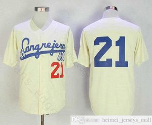 Beige Roberto Clemente Jersey # 21 Santurce Crabbers Porto Rico en maillot de baseball Baseballs cousu chemise boutonnée expédition rapide