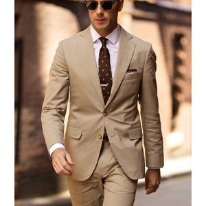 Beige slim fit bruiloft mannen pakken voor diner partij bruidegom tuxedo 2 stuk mannelijke mode jas met broek nieuwste ontwerp blazer x0909