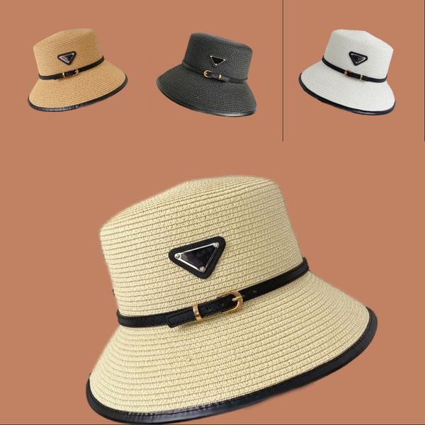 Beige Straw Bucket sombreros para hombres Knitt Beach Hat Street Brim ancha suave navidad de la red plegable Fit Female Summer Designer Travelmz010 F23