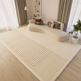 Tapis minimaliste à rayures beiges confortable grande zone de salon