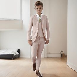 Costume Beige pour garçons, revers à pointe, smoking de mariage, Blazer pour enfants, ensemble veste de fête formelle, pantalon, gilet 3 pièces de 2 à 16 ans, 240313