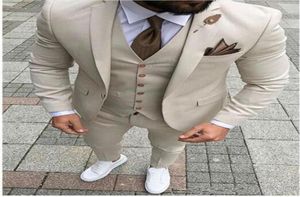 Beige bruiloft Tuxedos Groomsmen Slim Fit Man Blazer Formal Business Three Pieces Men Dragen JacketPantsVestTIE4614888