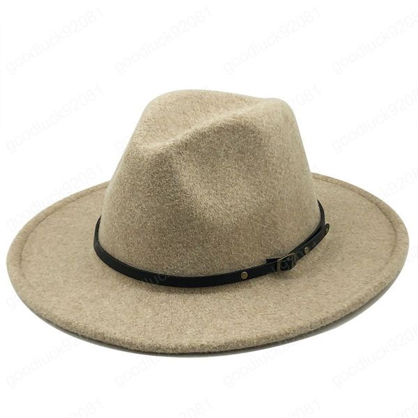 Chapeau de Jazz en laine Beige blanc gris pour femmes et hommes, chapeaux à bord en feutre, Trilby dames Vintage en laine Panama Cloche Fedora