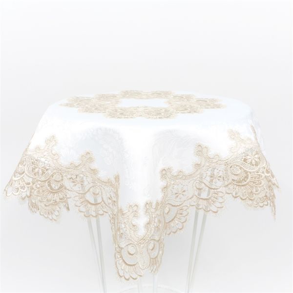 Beige / White Round Square Dinning Body Party Tabla Runner Lace Bordery Design Mantel 210626