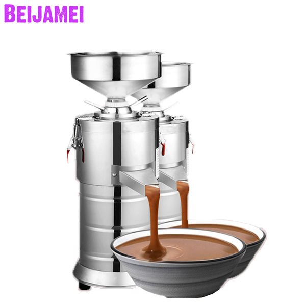 BEIJAMEI, 15 kg/h, máquina comercial de mantequilla de maní, molino coloidal, fabricante eléctrico de pasta de sésamo y almendras a la venta