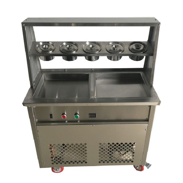 BEIJAMEI Machine à crème glacée roulée frite commerciale Transformation des aliments 110v 220v double casserole carrée machines à crème glacée roulantes congelées