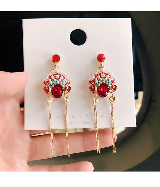 Pendientes de cristal de la ópera de Pekín Retro estilo chino nacional personalizado moda cara Stud 2020 nuevos pendientes de borlas al por mayor