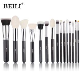 BEILI-Juego de brochas de maquillaje de pelo de cabra, 15 Uds., color negro, base en polvo grande, colorete, sombra de ojos, delineador de contorno, brochas de maquillaje, herramientas 240315