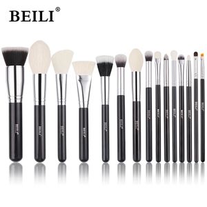 BEILI 15 stks Zwart Premium Geitenhaar Make-Up Kwasten Set Grote Poeder Foundation Blush Oogschaduw Contour Liner Make Up Kwasten gereedschap 240314