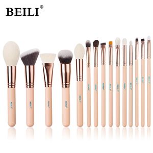 BEILI 15 pièces pinceaux de maquillage en or Rose Rose naturel cheveux de chèvre fond de teint poudre Blush fard à paupières brosse ensemble brochas maquillaje 240124