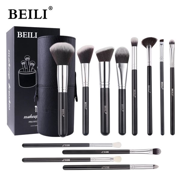 Brosses de maquillage avancé Beili 12pcs avec support synthétique Kabuki Foundation contour Blush correcteur Full Face Brush Set 240403