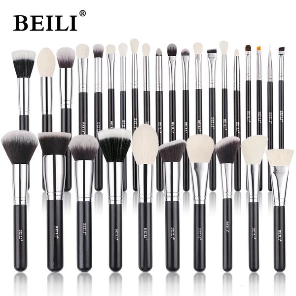 BEILI – ensemble de pinceaux de maquillage noirs, pinceaux professionnels en fibre de chèvre naturelle, pour fond de teint, poudre, Contour, fard à paupières, 240116