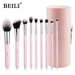 Broussures de maquillage Beili Ensemble avec boîtier de base de fond de teintre à fard à paupières en poudre kit de brosse de cosmét rose