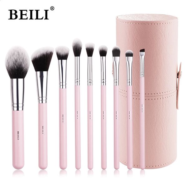 Broussages de maquillage Beili Ensemble avec boîtier Fondation préfestional Powder Power Cosmet Cosmet Brush Kit Pink Make Up Instruments Holder 240327