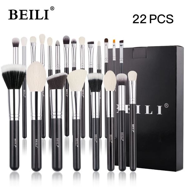 BEILI Professional 22-25pcs Juego de brochas de maquillaje Pelo de cabra natural Base en polvo Sombra de ojos Herramienta de maquillaje pinceaux de maquillage 240229