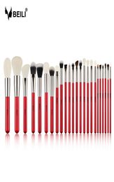 BEILI Rood 24 stuks Professionele Make-up Kwasten Set Natuurlijke Haarborstel Make-up Foundation Poeder Blush Oogschaduw Wenkbrauw 2010077022984