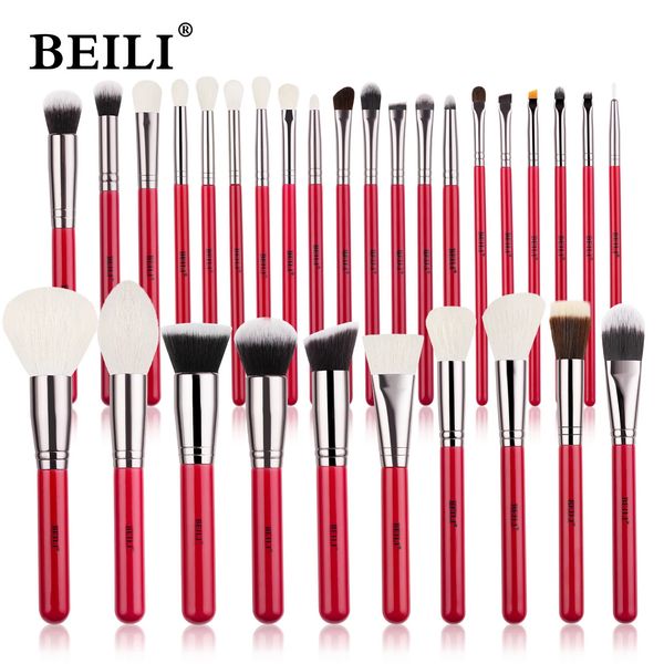 Broussages de maquillage naturel Beili Red Set 11-30pcs Fondation Mélange de poudre Blush Blush Professional Eyeshadow Brochas Maquillaje 240327