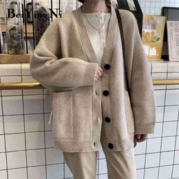 Beiyingni otoño invierno suéter mujeres sueltas outwear cardigan casual chaqueta de mujer grueso cálido chic tejido largo tops abrigo femenino 210917