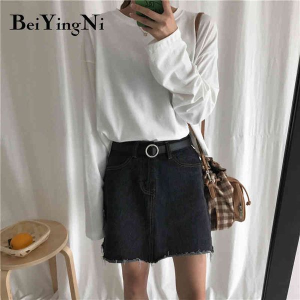 Beiyingni Harajuku T-shirt Femme À Manches Longues Casual Tops Courts Femmes Coton Hipster Ulzzang T-shirt Femme Lâche Plus Taille Tee 210416