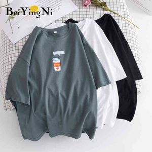 Beiyingni harajuku tshirts vrouwen katoenen cartoon gedrukt kawaii tops voor vrouw oversized vintage grappige t-shirt vrouwelijke Teeshirts 210416