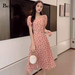 Beiyingni été mousseline de mousseline de soie imprimée robe douce femme casual Boho maxi coréenne robes vintage rose plus taille vestidos sukienka 210416
