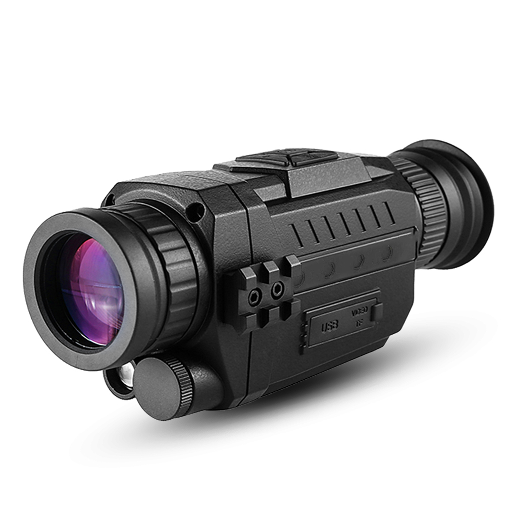 Bekintek Night Vision Télescope monoculaire Goggles Device de chasse infrarouge imperméable 300m Full Dark Observing Distance 5X Optics 8x Digital Zoom Batterie rechargeable
