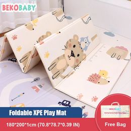 Bekobaby 200 * 180cm xpe mat pliable dessin animé bébé jeu mat kids imperméable tampon d'escalade tapis pour les enfants tapis anti-skid 231227