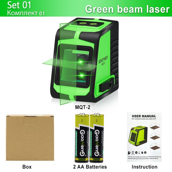Niveau laser à faisceau vert Bekoywoy, laser à ligne transversale avec module laser double, avec base magnétique à 360 °, batterie incluse (MQT-2)