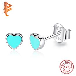 Belawang 925 Sterling Zilver Blauw Emaille Hart Push-Back Stud voor Vrouwen Meisjes Sterling-Silver-Sieraden Kinderen Oorbellen