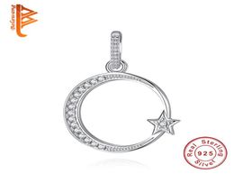 Belawang authentique 925 argent sterling charmant étoile lune claire cz charme suspendu bracelets collier bricolage bijoux de mode2954983