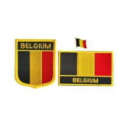 Belgique National Flag brodery Patches Badge Shield and Square Shape Pin un ensemble sur la décoration de sac à dos du brassard en tissu