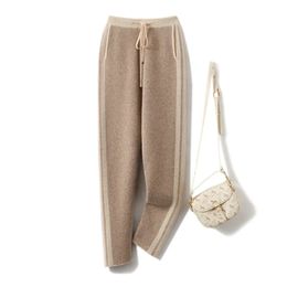 BELIARST 2023 automne hiver épaissi femmes taille haute petits Leggings mode couleur contraste tricoté pantalon 100 laine mérinos 231228