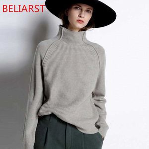 BELIARST automne et hiver pull en cachemire femmes col haut épaissi pull ample pull grande taille tricoté laine chemise 210714