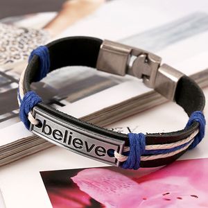 Geloof armband charme tag leer inspirerende armbanden armbanden manchet dames heren polsband mode sieraden wil en zandig