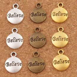 Believe Round Spacer Charm Beads 300 Uds lote 15 4x11 8mm plata antigua oro bronce colgantes joyería DIY L350 LZsilver244e