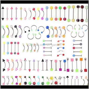 BOUTON BOUTON Promotion 110pcs MixteColorsColors Body Bijoux Set Résine Eyebrow Navel Navel Luge Luge Nose Piercing Bar Barings MKC0R 62LLH