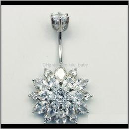 Bell Button Rings Body Drop Delivery 2021 925 Sterling Sier Sunflower Belly Ring Fashion Navel Piercing sieraden voor vrouwen 8abkl