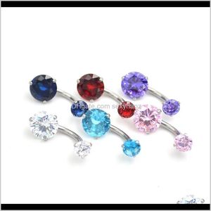 Bell Button Rings Body Sieraden Drop levering 2021 Dubbele CZ Gem Round Round Round Belly Bar Koreaanse versie Umbilical Human Punctuur Anti-Allergi