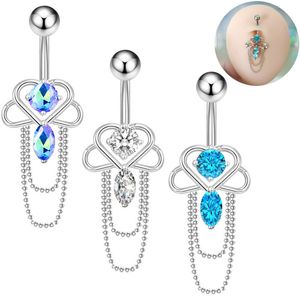 Bell Button Ringen voor Vrouwen Blauw Wit Zirkoon Kristallen Ketting Kwastje Bungelende Roestvrij Staal Kristal Navel Ring