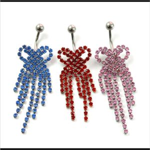 Bell D0033 (5 couleurs) Bowknot Style Discing Body Bodly Bouton Navel Rings CZ Stone en acier inoxydable 10pcs Piercing Jewelry Drop Livraison